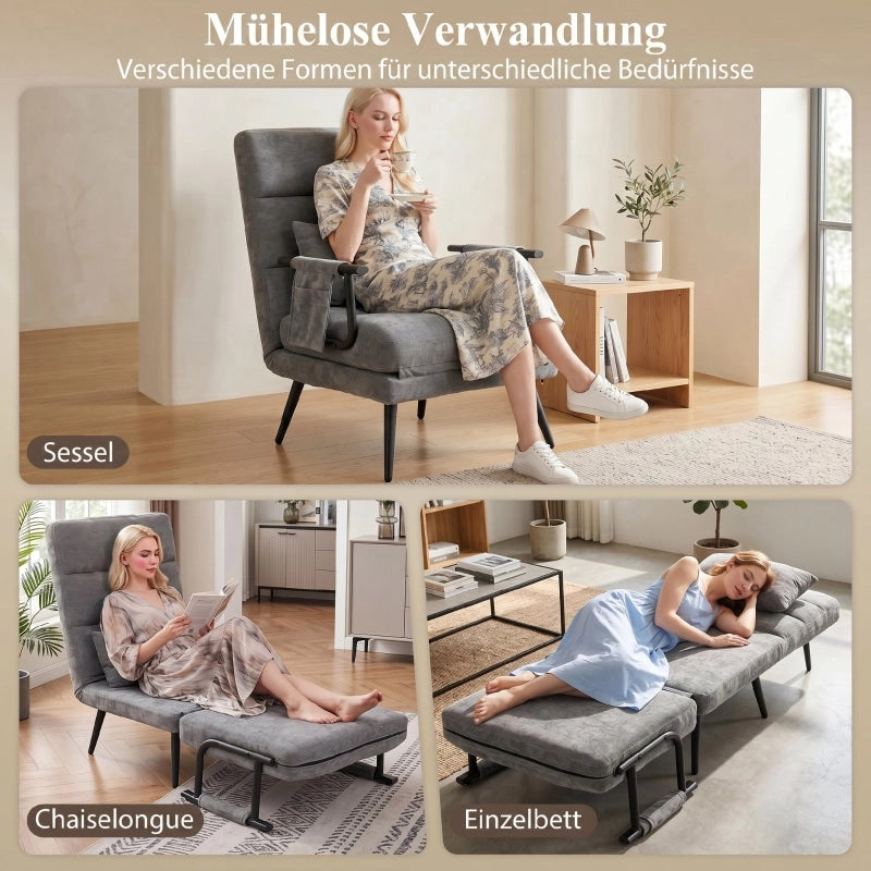 POLTRONA LETTO 3 in 1 186 cm Grigio in chenille e metallo