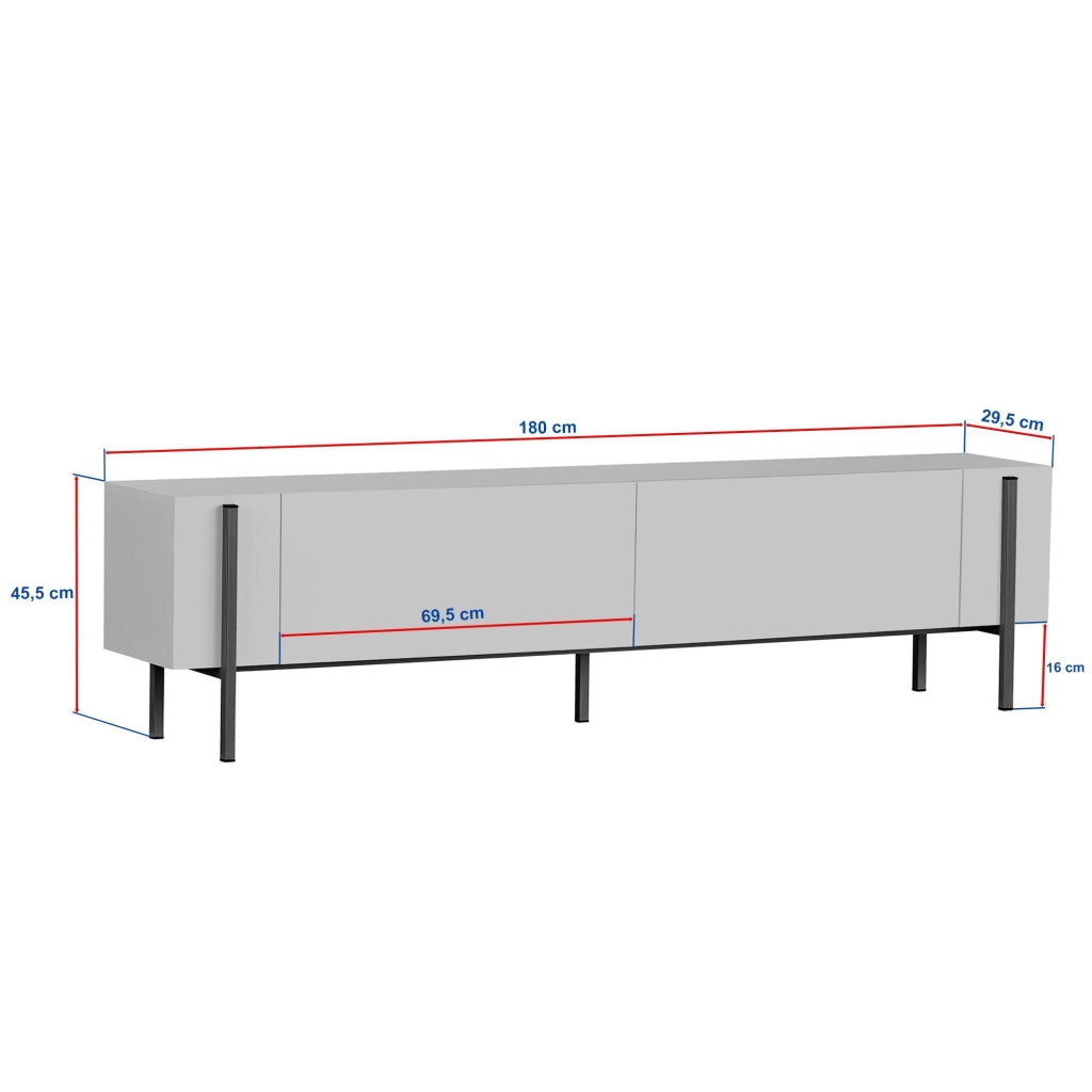 Noga, Mobile Porta tv 2 Ante, 180x30x45h cm Bianco Marmo