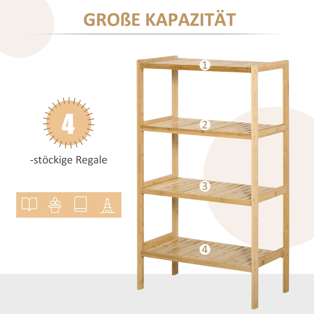 Scaffale da spiaggia, libreria a 4 ripiani in bamb¨´, 62x33x112 cm, per ufficio, magazzino, cucina, naturale