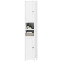 Mobile Alto Bagno con 2 Ripiani Aperti e 2 Armadietti con Scaffali Regolabili, in Legno, 30x30x170 cm, Bianco