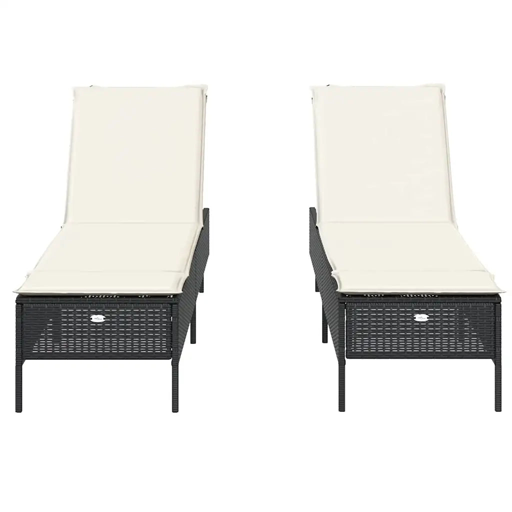 Lettini PrendiLettino sole | Sdraio da giardino | Lettino da sole con Cuscini 2 pz Neri in Polyrattan