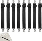 Adattabili supporti per lenzuola 25-80 cm - Set da 8 - Elastici con clip metallici - Nero - Per materasso, lettino, tavola da stirare, divano