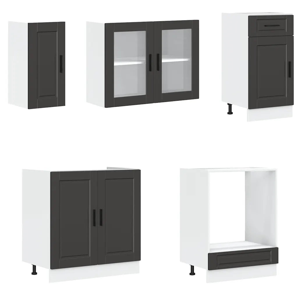 Set Mobili da Cucina 8 pz Kalmar Neri Legno Multistrato