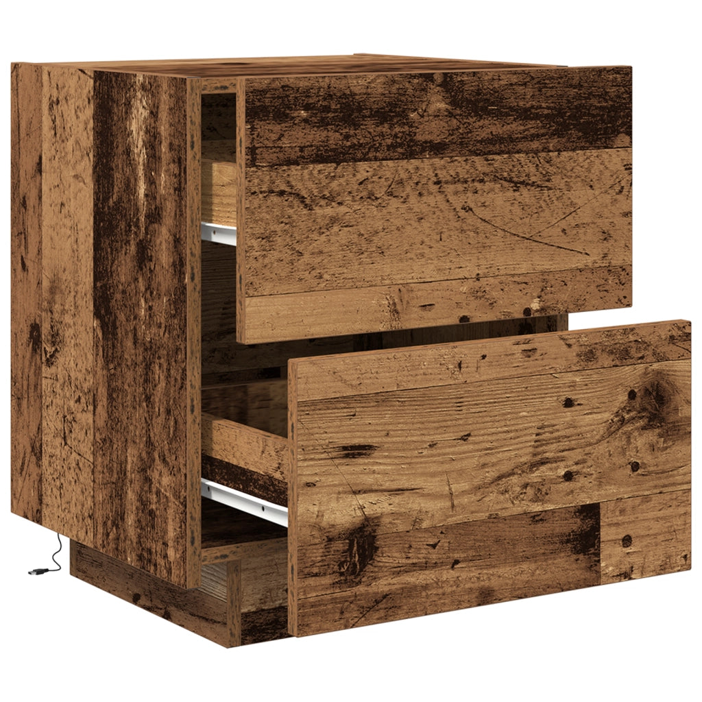 Comodino  con luci LED Legno Vecchio 45x40x55 cm