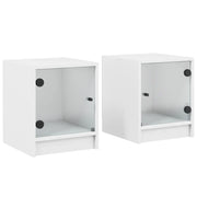 Set di 2 Comodini | Armadio da Notte | Mobiletto da notte con Ante in Vetro Bianco 35x37x42 cm