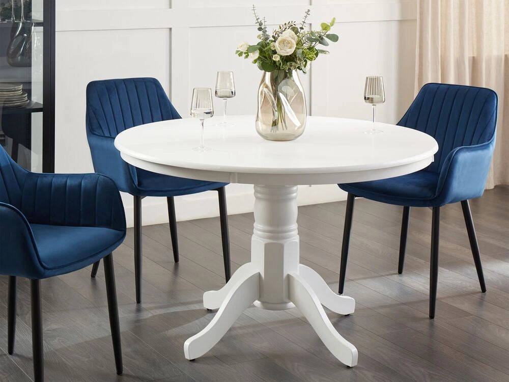 Tavolo da pranzo rotondo in legno retrò con piedistallo 100 cm bianco stile retrò vintage