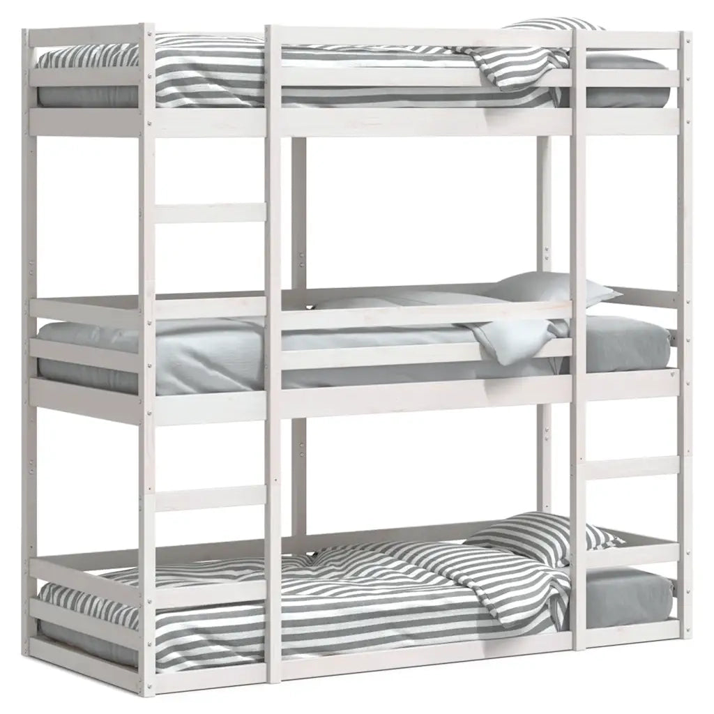 vidaXL Letto a Castello Triplo Bianco 75x190 cm Legno Massello di Pino