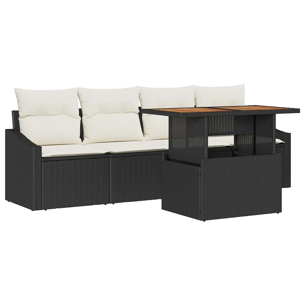 Set Divano da Giardino con cuscino 5 pcs Nero Poly Rattan 3349767