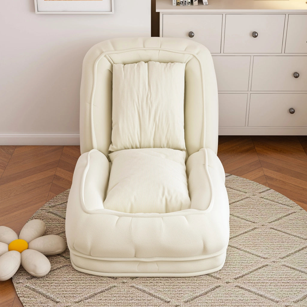Divano letto pieghevole ergonomico con schienale regolabile a 5 posizioni e 2 cuscini in tessuto bianco sporco