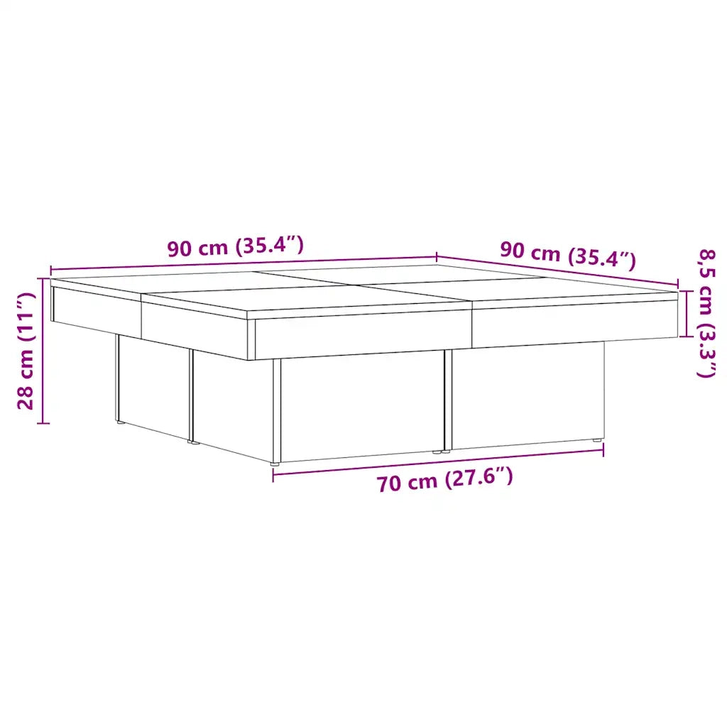 Tavolino da Salotto Legno Antico 90x90x28 cm in Truciolato