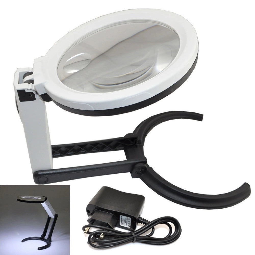 Trade Shop - Lente Di Ingrandimento Da Tavolo Lampada Con 10 Led Portatile 120 Mm A 28mm -