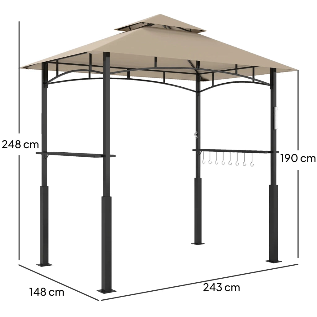 Gazebo da barbecue per esterni doppio tetto 243 x 148 x 248 cm anti fumo mensole di stoccaggio contemporaneo in metallo cachi 21_0004877
