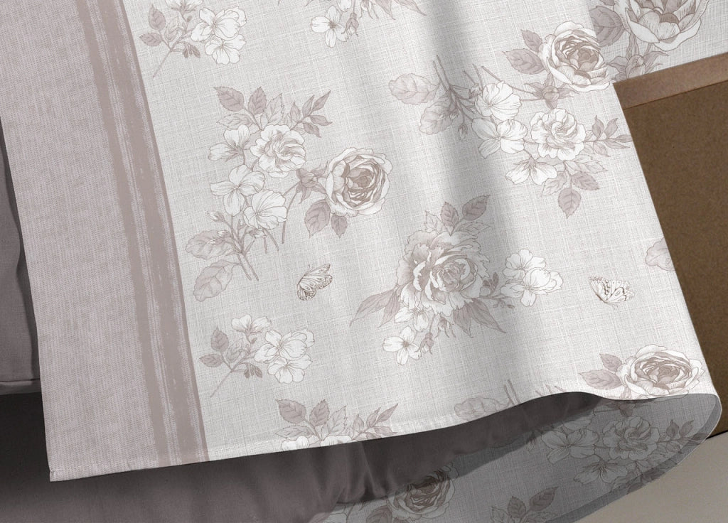 Completo Lenzuola Letto Calda Flanella 100% Cotone Disegno Praga - Matrimoniale - Beige