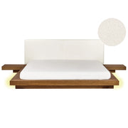 Letto LED in stile giapponese in frassino naturale 180 x 200 cm testata in legno impiallacciato bouclé camera da letto a basso profilo