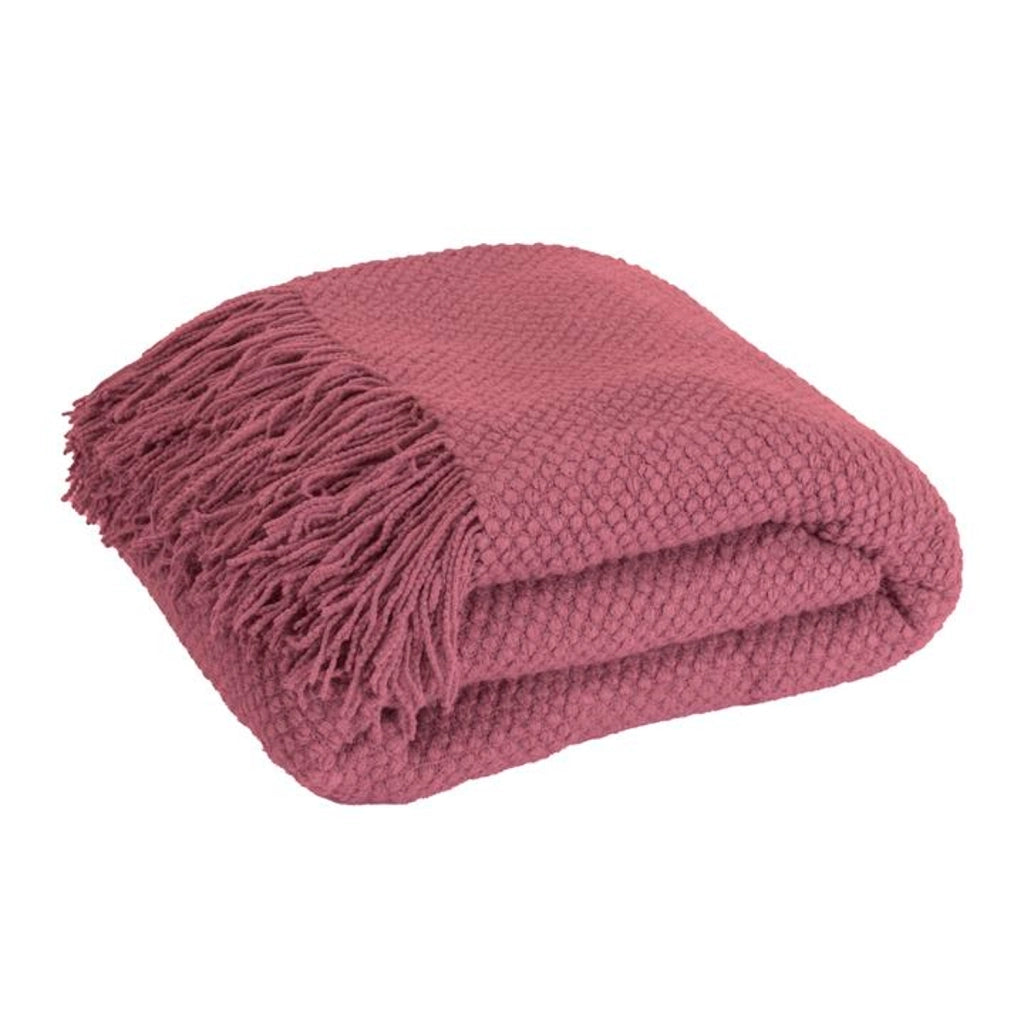 Coperta plaid rosa lampone testurizzata a nido d'ape e frangiata 180x220 cm