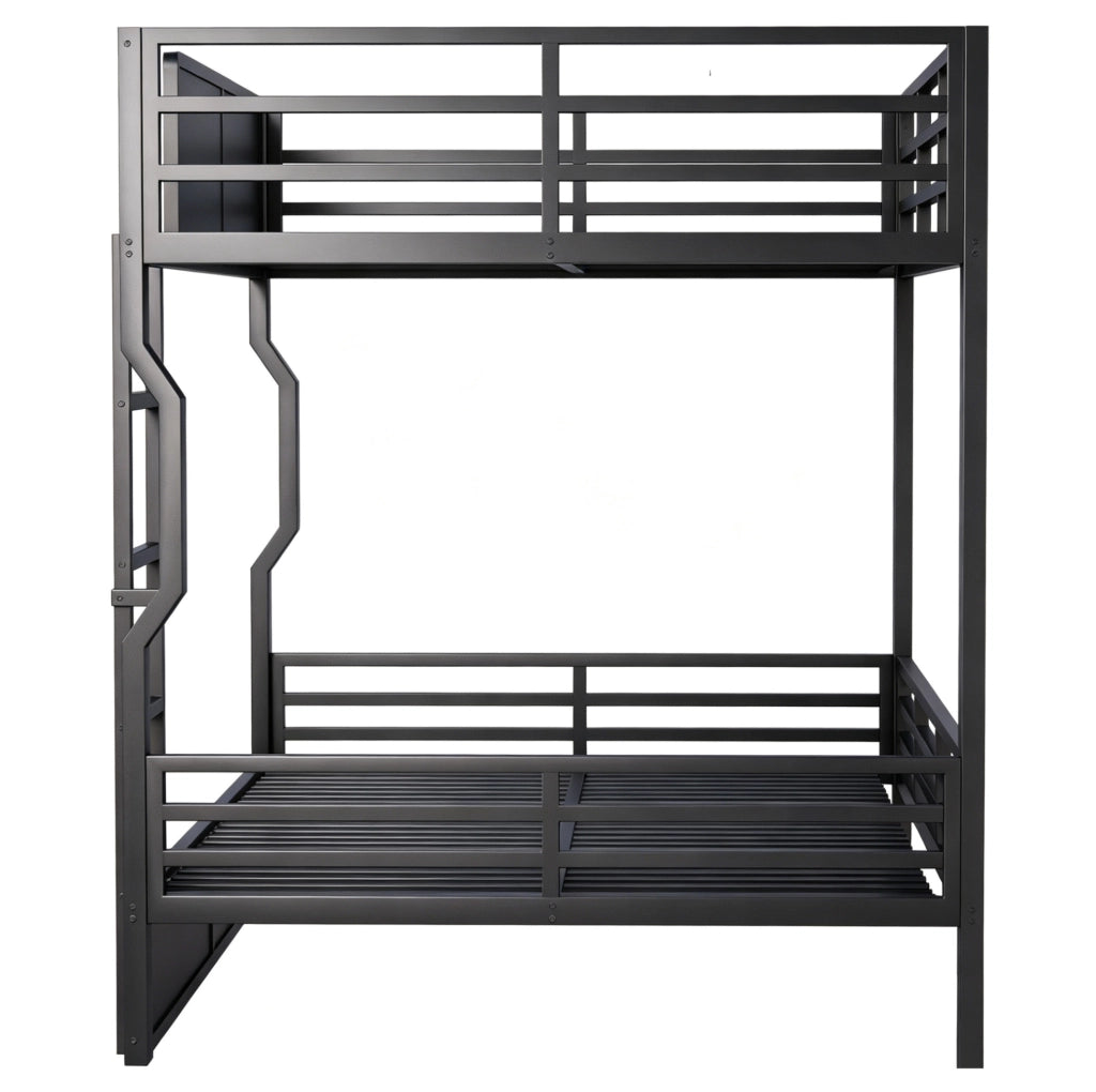 Letto a castello 140x200 cm con LED; scala laterale; in metallo e MDF; nero
