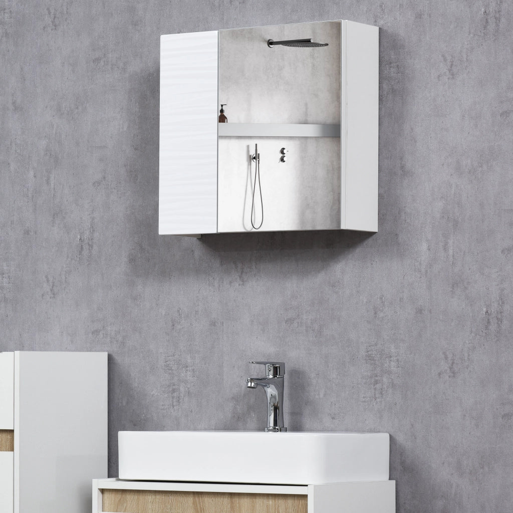 Armadio a Specchio da Bagno in Truciolato e Vetro con 4 Ripiani Regolabili e Design a Muro, 48x15x45 cm, Bianco