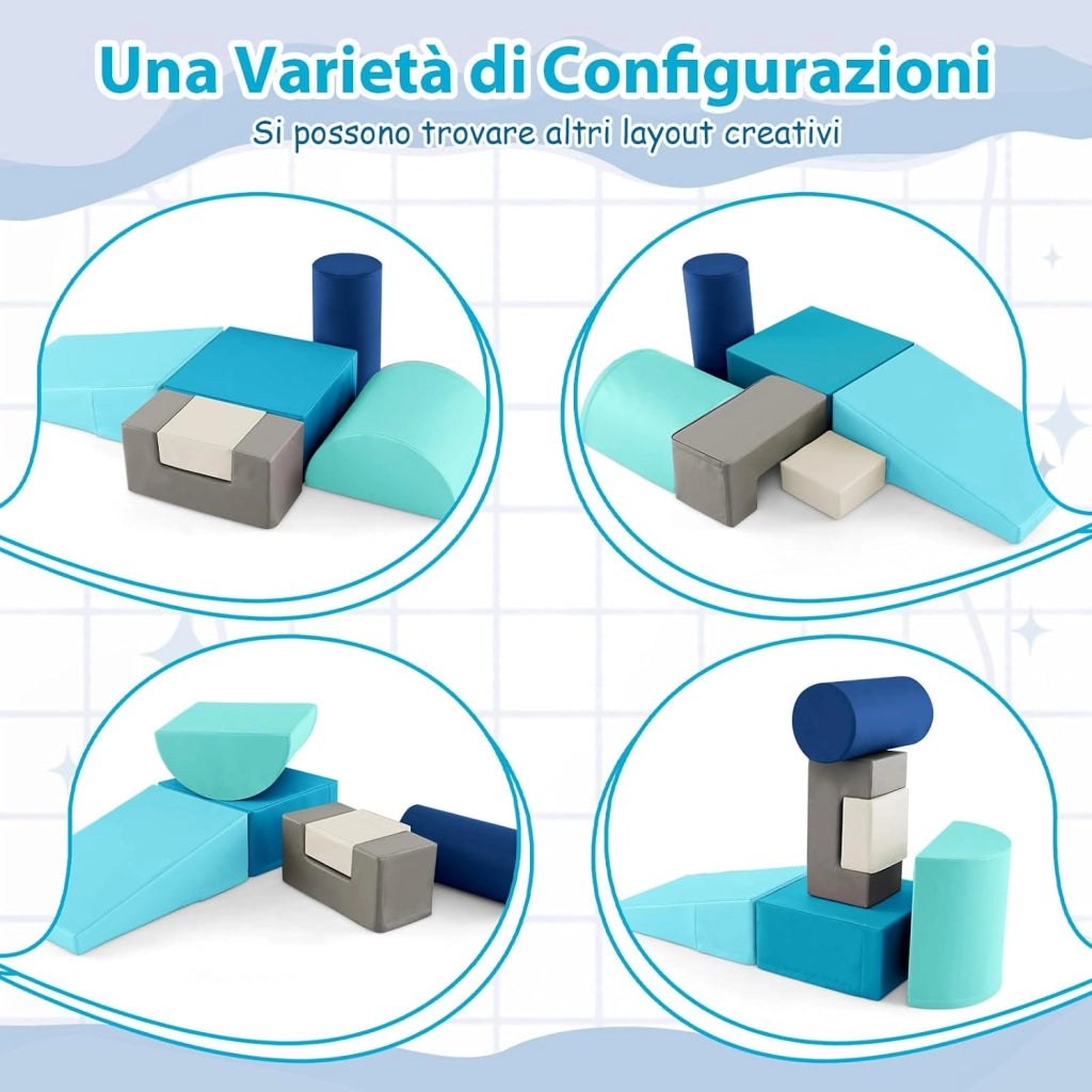 Set di 6 Blocchi per Bambini con Diverse Forme e Colori, Centro Attività Palestrina Giocattolo per Arrampicata e Strisciamento (Blu chiaro)