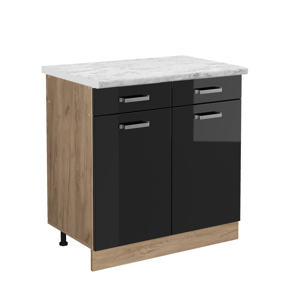 Vicco Mobiletto base per cucina Nero lucido 80 cm PL Marmo