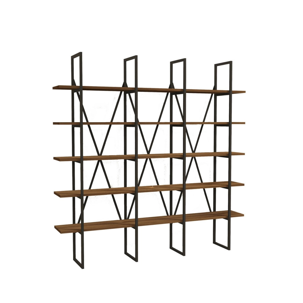 Libreria in legno "Beylerbeyi" - 160 x 26 x 160 cm - Noce canaletto