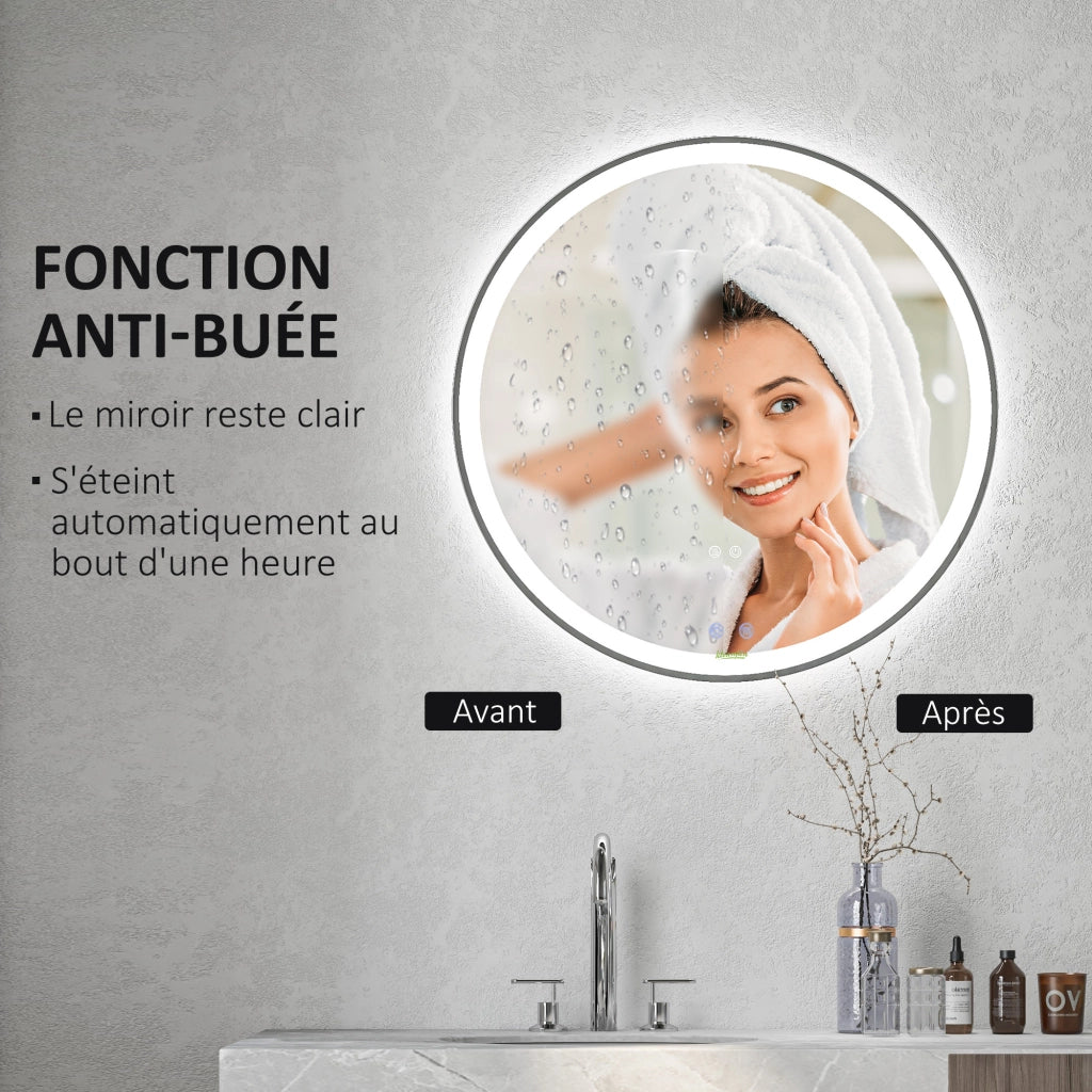 Specchio LED da bagno tondo 80 cm ¨C zephmum ¨C bianco argentato