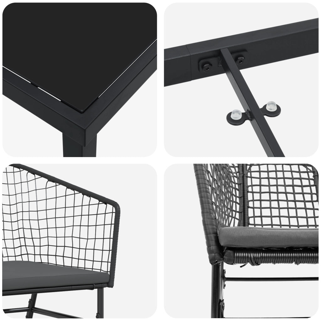 Set da pranzo da giardino 7 pezzi con cuscini in rattan nero