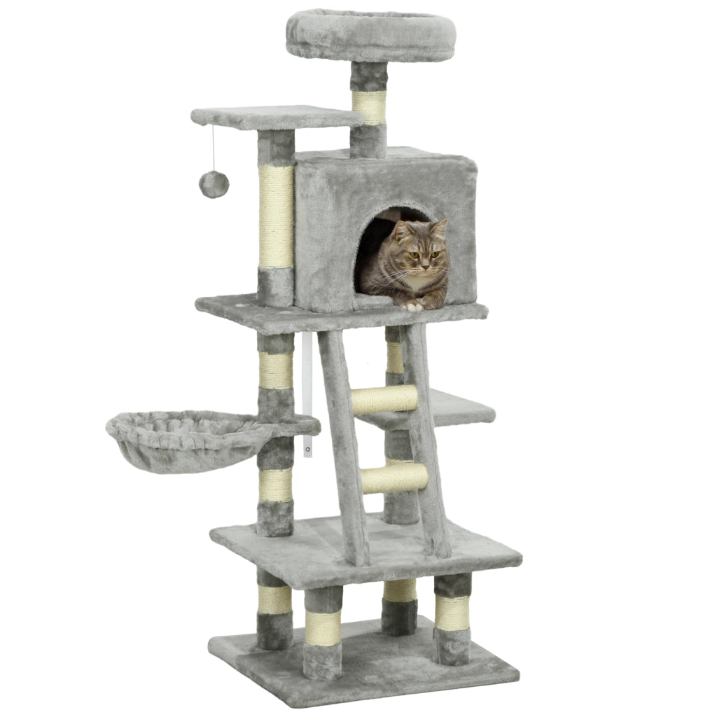 Albero per gatti con grattatoi, nicchie, piattaforme, scala e amaca ¨C zephmum ¨C grigio