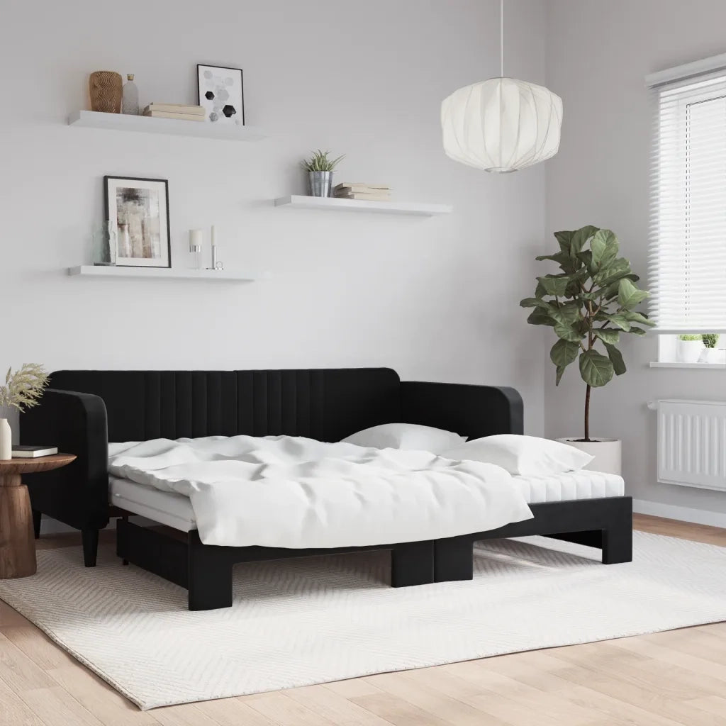 Divano Letto Estraibile con Materassi Nero 90x190 cm Velluto 3197102