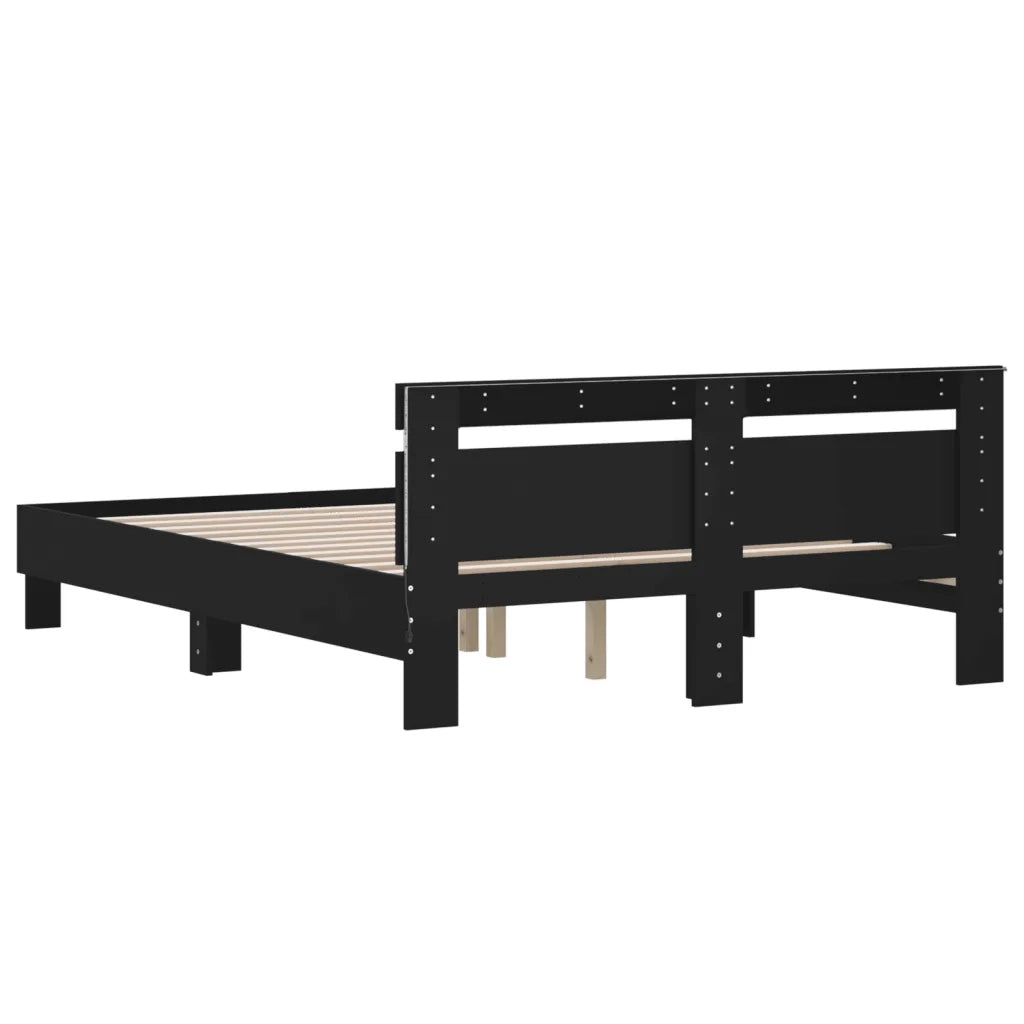 Giroletto con Testiera e LED-Struttura Letto con testiera Nero 140x190 cm