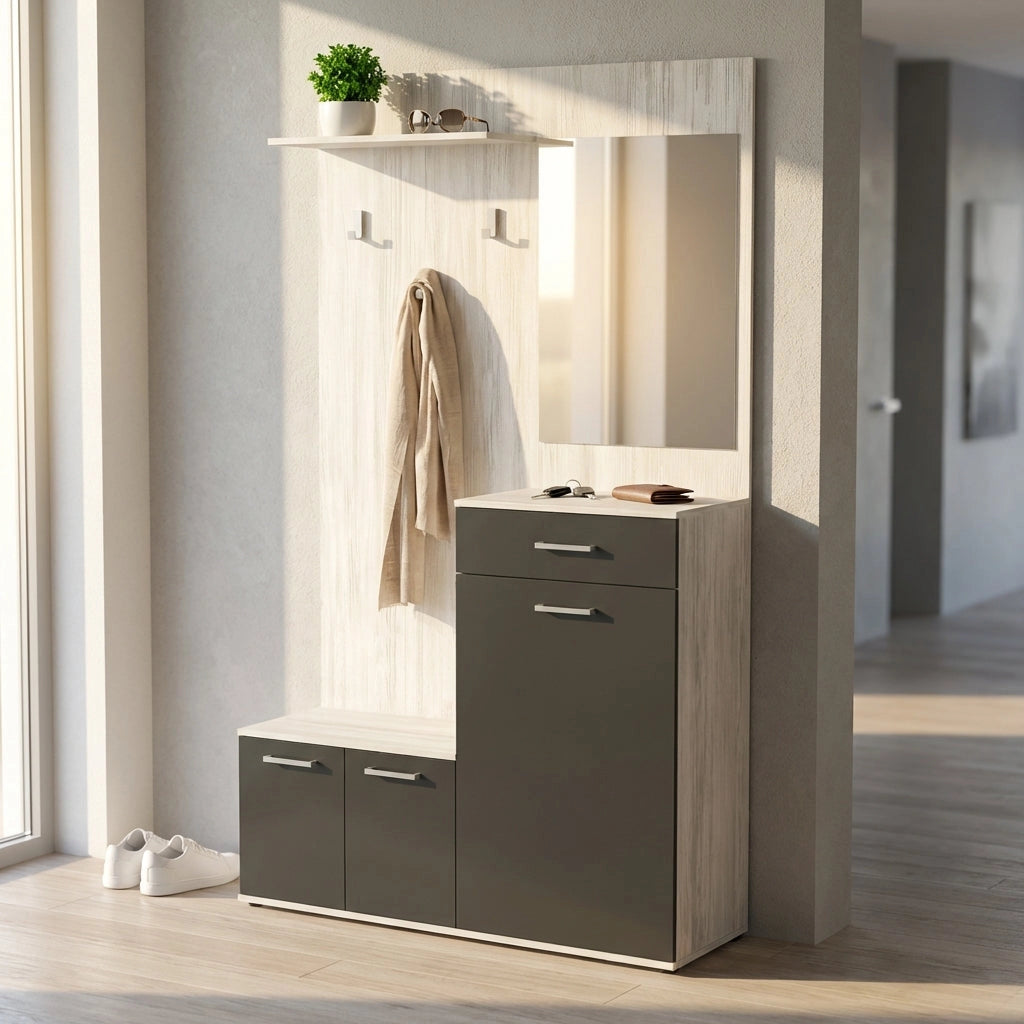 Mobile Ingresso con attaccapanni in Legno Composito cm 115x35x197 - NATHANIEL