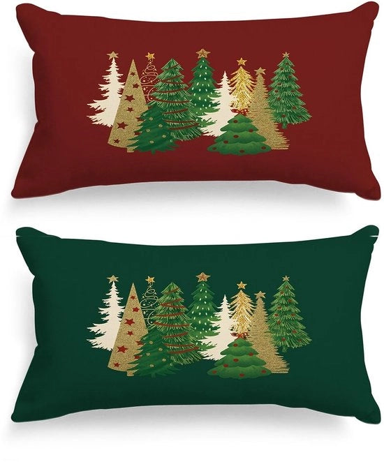 Set di cuscini copri di 2 - 16x32 design natalizio - Cuscini copri decorativi lombali - Polyester lussuoso - Lavabile in macchina - Adatto per bambini/animali domestici - Copri cuscino