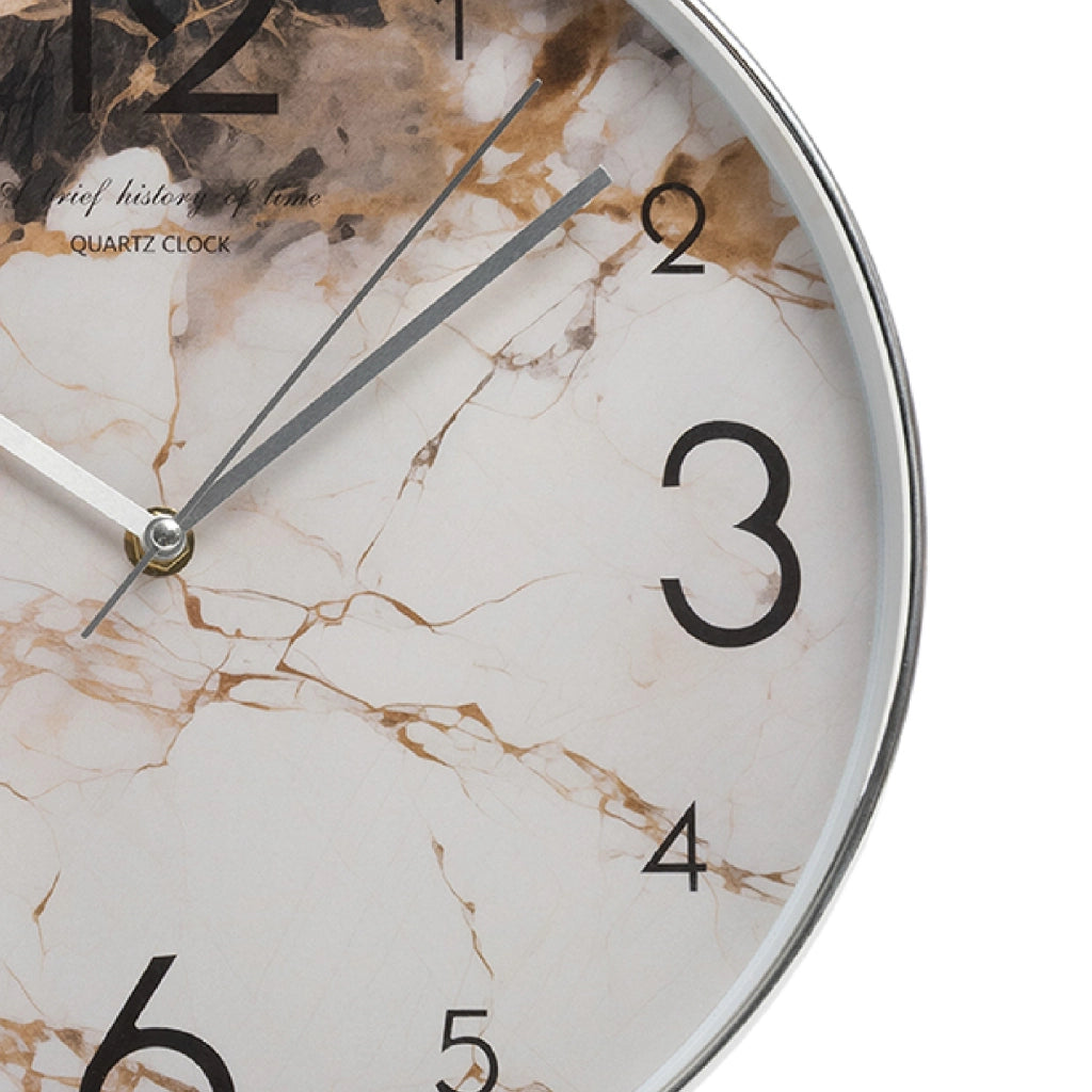 Orologio da Parete Mithas 30 cm Effetto Marmo con Cornice Argento o Oro Design Moderno Elegante per Soggiorno Cucina Ufficio Argento