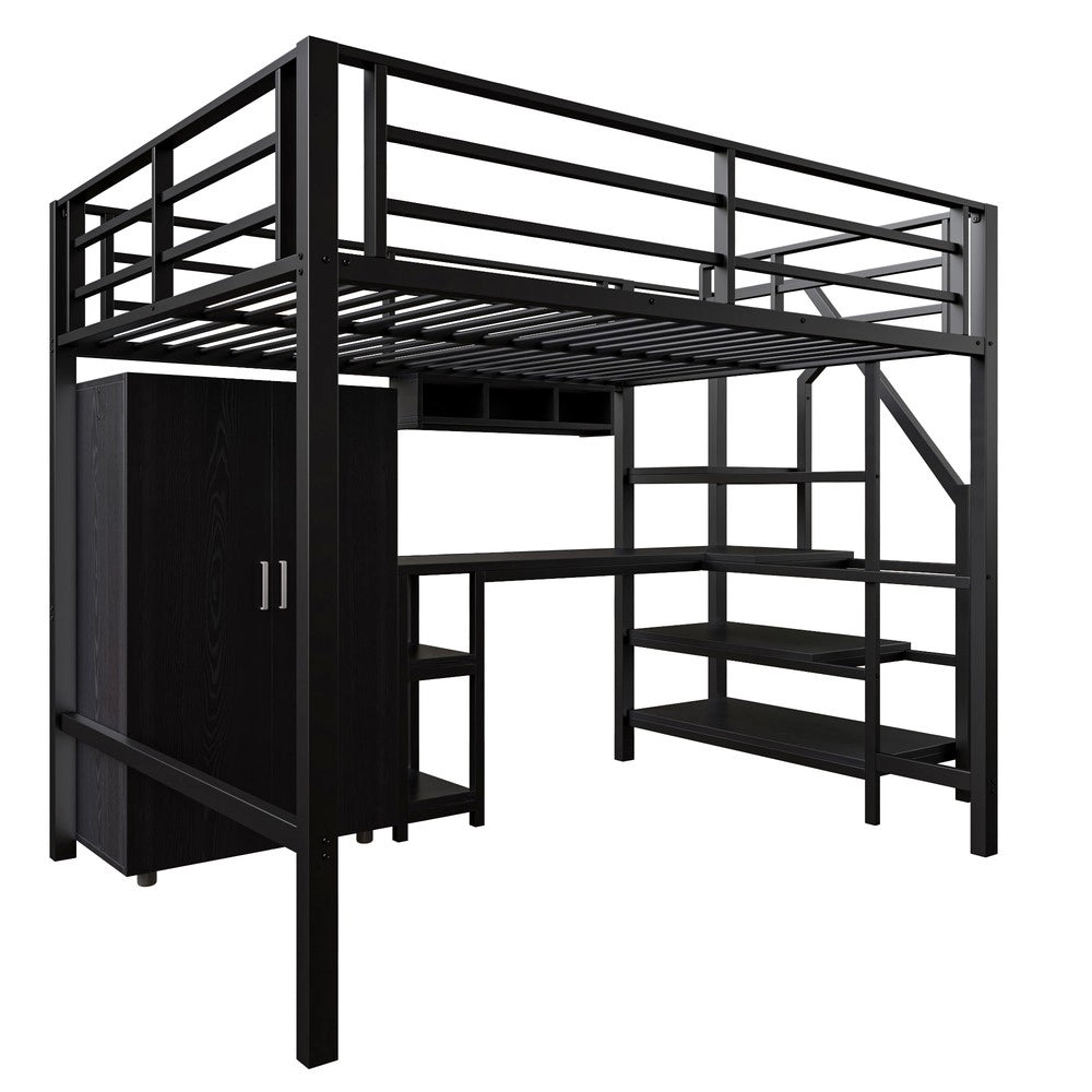 Letto a Soppalco con Scrivania e Armadio ¨C MINIMAL ¨C Nero 140x200