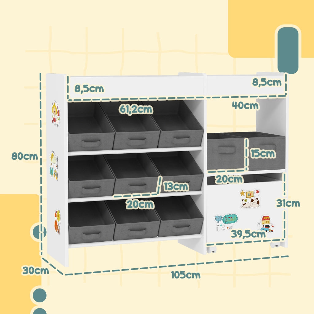 Organizzatore per bambini con 11 cesti ¨C zephmum ¨C bianco 105x30x80 cm