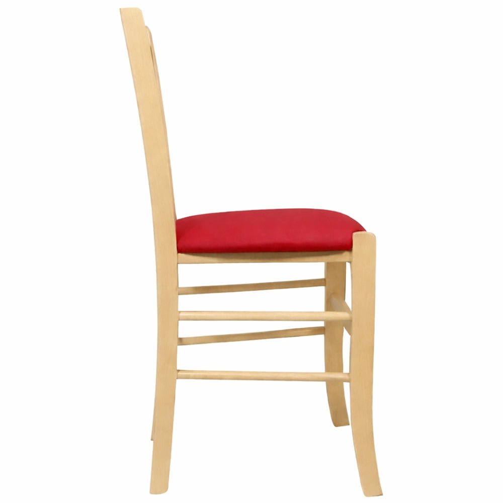 Sedie da sala da pranzo Paesana in legno naturale con seduta imbottita rossa
