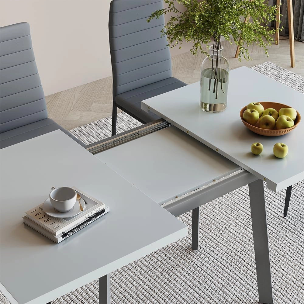tavolo da pranzo allungabile Tisko, Bianco/Grigio, 160 x 80 cm con piano d'appoggio allungabile, estendibile fino a 160 cm con prolunga integrata