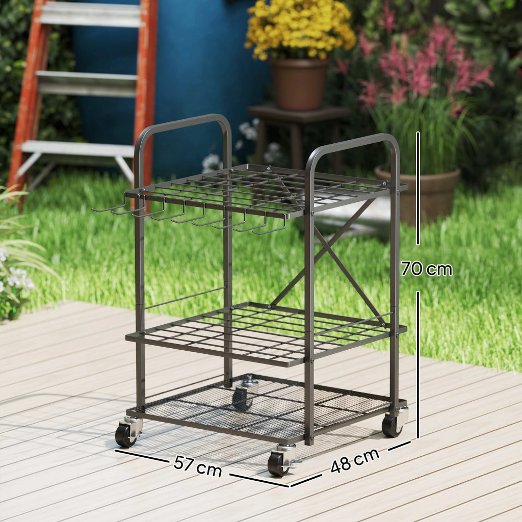 Organizzatore per attrezzi da giardino 40 scomparti 2 livelli con ruote ¨C zephmum ¨C 57x48x70 cm nero
