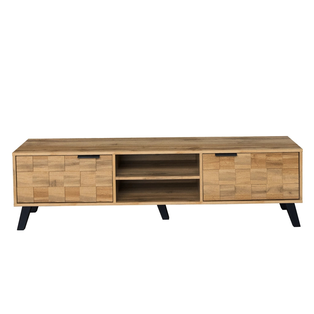 Mobile TV 160.5x35.5x45 cm; 2 ante e 2 vani aperti; chiusure ammortizzate; pannello truciolare; colore naturale