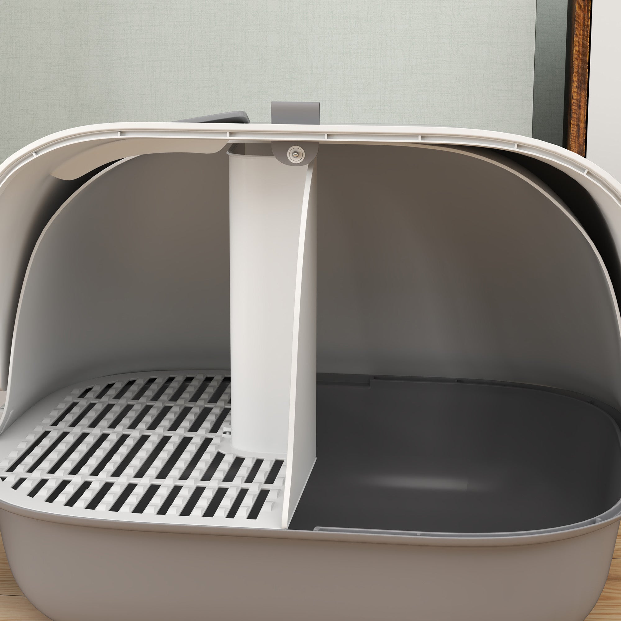 Lettiera per Gatti Chiusa 58x46x39 cm con Gattaiola e Paletta in PP Grigio Chiaro e Bianco