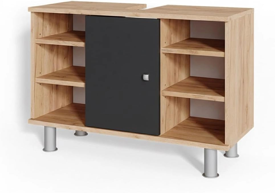 Mobiletto per lavabo Fynn, Antracite, 80 x 54 cm, per la conservazione in bagno con ritaglio per sifone