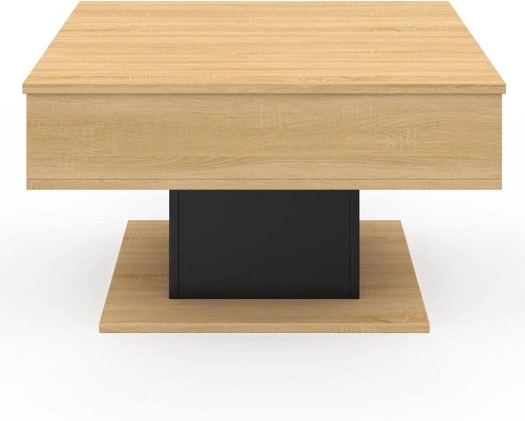 Mesa de centro cuadrada elevable EDEN de madera y negro