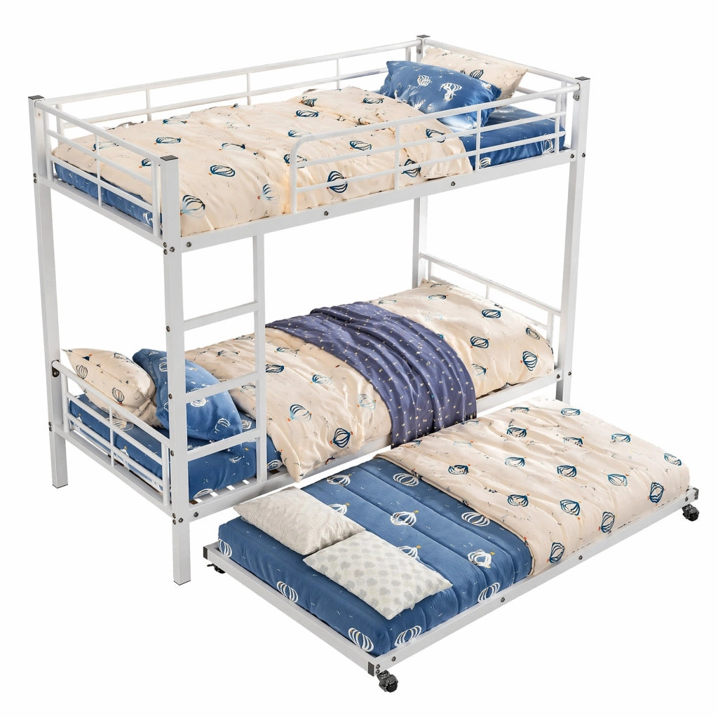 Letto a castello in metallo bianco con letto estraibile 90x200 cm e 90x190 cm