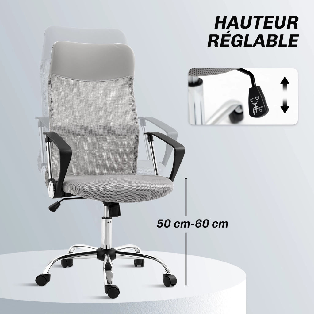 Poltrona da ufficio girevole con schienale ergonomico e altezza regolabile ¨C zephmum ¨C tessuto grigio 63x65x119-119cm