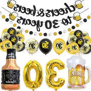 Decorazione di compleanno 30° in nero oro - 17 pezzi per uomini e donne - palloni palloncini in foglio - bandiera