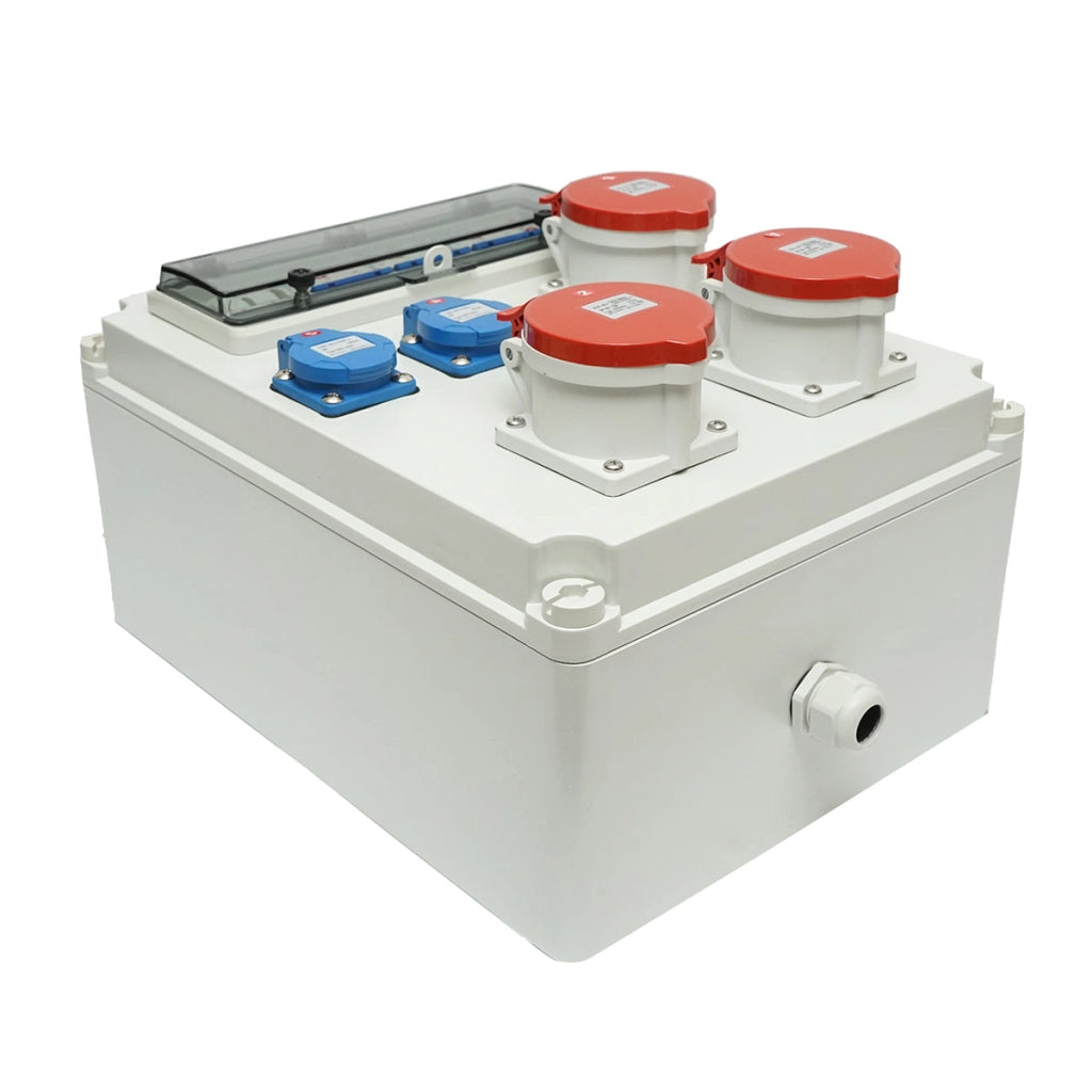 Pannello gruppo prese organizzazione cantiere 2x230V/16A, 3x400V/32A, 12 moduli 460x270x160mm IP44/IP67 SUNTREE