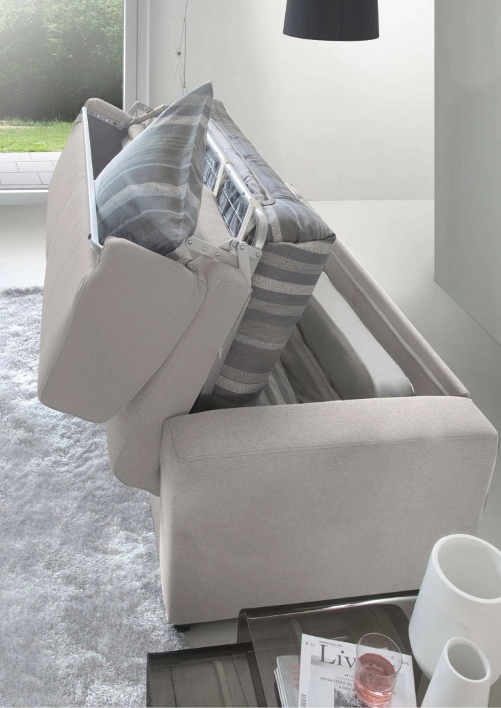 Divano Letto Asimi, Divano a 2 posti, Made in Italy, SofÒ  Soggiorno con apertura girevole, in tessuto imbottito, con Braccioli standard, cm 180x95h90, Grigio