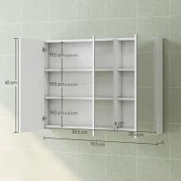 Armadio da Bagno con Specchio Armadio a Parete con 3 Porte Ripiani Regolabili 91,5x11,5x65 cm Bianco