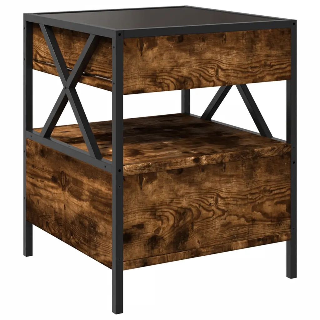 Comodino | Armadio da Notte | Mobiletto da notte con LED Infinity Rovere Fumo 40x40x51 cm