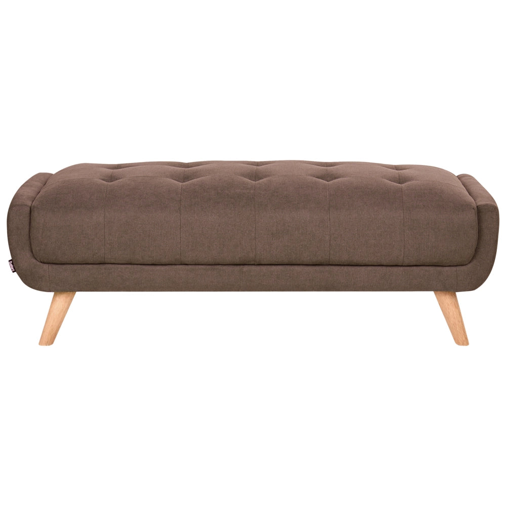 Pouf rettangolare in tessuto color marrone scuro, stile retrò, per soggiorno, con gambe in legno