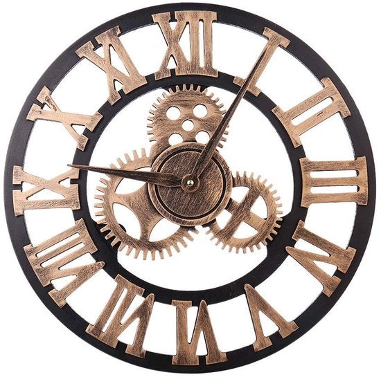 Orologio da Parete Stile Vintage Grande, Nero, 45CM, Cifre Romane, Batterie, Silenzioso, Non Toccante